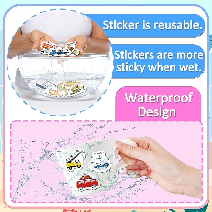 Reusable Sticker Books for Toddlers, Jelly Sticker Books for Kids, Vehicle Stickers for Kids
