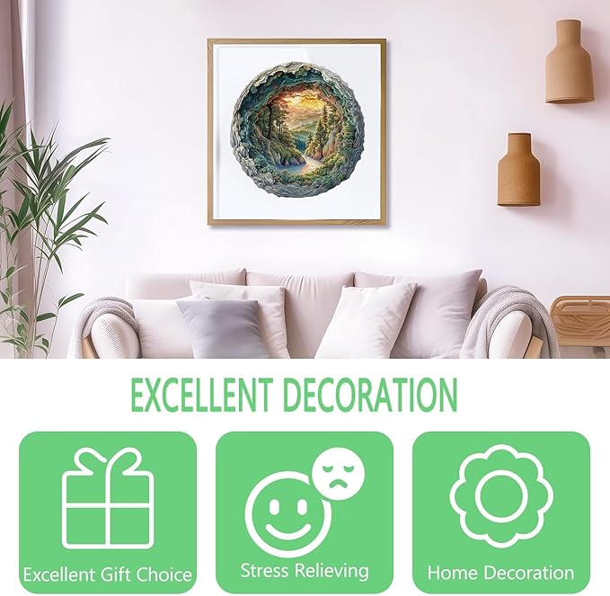 Wooden Puzzles for Adults, 3D Vision Effects Cave Forest Wooden Jigsaw Puzzle, Unique Shaped Wood Puzzles Adult, Hill Sunset Forest Trail Landscape Puzzle, Fun Gifts & Home Decor (S-8.5*8.4in-100pcs)