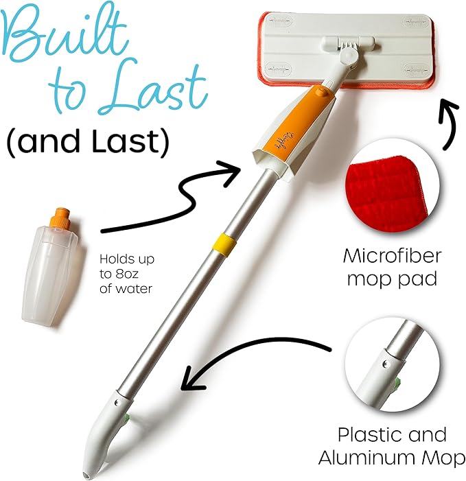 Quiggly Toy Spray Mop for Kids - Toddler Cleaning Set with Real Water Sprayer - Montessori Cleaning Set Mini Sweeper - Educational and Fun Kids Mop - Squeeze and Spray