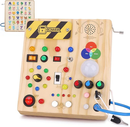 Toddler Busy Board,Montessori Toys for 1-3 Year Old Boys,Sensory Travel Toys,Preschool Learning Activities,Christmas & Birthday Gift for Toddler (Busy Board v4)