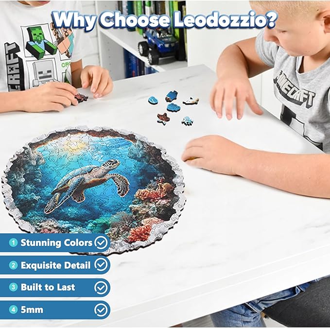 Leodozzio Wooden Puzzles for Adults, Sea Turtle Jigsaw Puzzles 200 Pieces-5MM Thickness, 11.2x11.2 Inch, Unique Shaped Wooden Puzzle, Birthday Gift Family Game