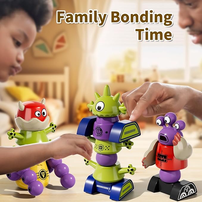 Magnetic Robot Toy for Kids 3-5, 35 PCS STEM Educational Playset with Storage Box, DIY Stacking Monster Robots, Toddler Creative Alien Toys Gift for Boys Girls (Christmas Birthday)