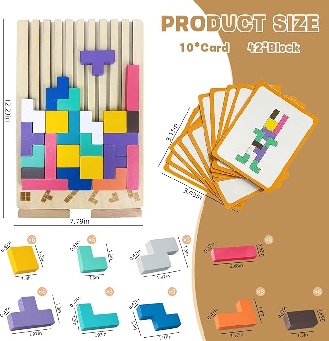 Wooden Stacking Puzzle Toy,3D Wooden Montessori Puzzles Toy,Giant Russian Block Game,Puzzle Board for Kids Jigsaw Puzzle Toddlers Brain Teasers for Kids 4-6 Years