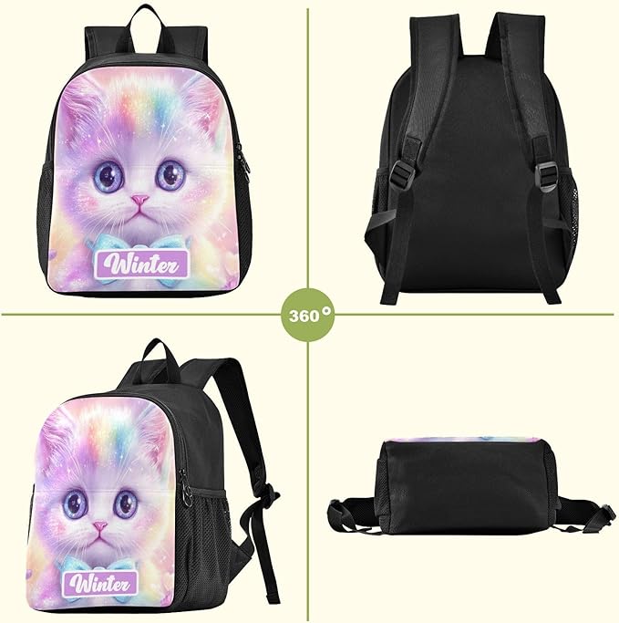 Cute Cats Rainbow Toddler Backpack for Boys Girls 3-6 Small Preschool Backpacks for Kids Elementary Mini Bookbag for Preschool for School