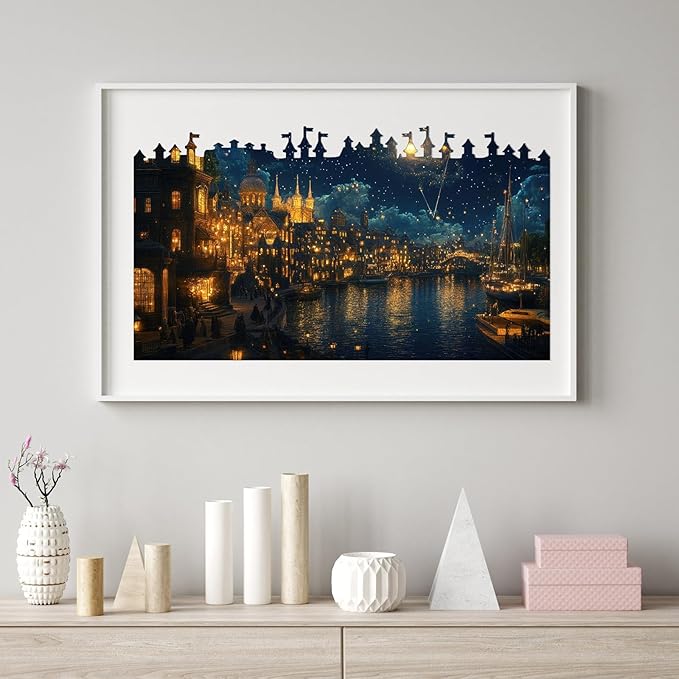 Wooden Puzzles for Adults 300 Piece, Hard Impossible Wooden Jigsaw Puzzle, Unique Shaped Landscape Painting Challenge Puzzle, Exquisite Packaging, Best Gifts for Family Friends, Brain Games