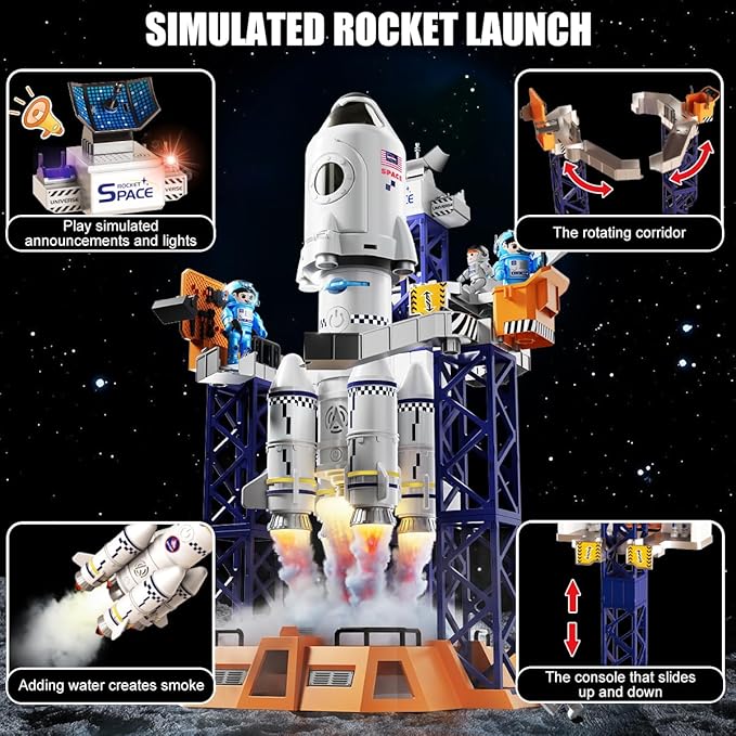 2-in-1 Rocket Launcher and Space Shuttle Toys Model for Kids Ages 3-12, Aerospace STEM Building Toys with Mini Projector, Spaceship Educational Toys Gifts for Boys Girls