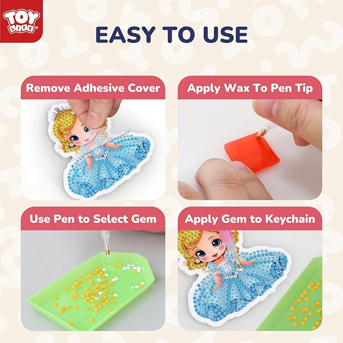 TOY Life Diamond Art Kits for Kids, 9PCS DIY Princess Diamond Painting Kits Keychains for Girls, Diamond Dots Gem Art for Kids 6-8 8-12
