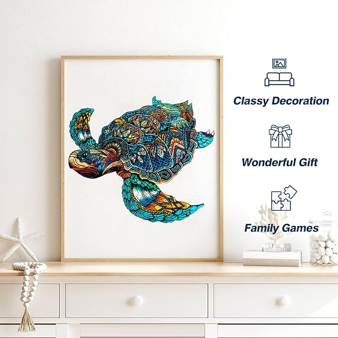 Jigfoxy Wooden Puzzles for Adults, Sea Turtle Wooden Jigsaw Puzzles for Adults Kids, Unique Animal Shape Wood Cut Puzzles, Christmas Thanksgiving Gifts for Friend Family(M-11.8x10in-180pcs)
