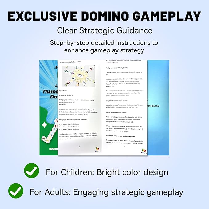 Mexican Train Dominoes Double 15 | 136 Colorful Number Dominos Tiles Travel Board Game for Family Nights, Cognitive Strategy Game for 2-8 Players