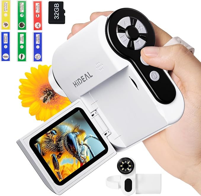 HP20 IPS Microscope for Kids: [3-in-1] [Easy and Fun] 2" Portable Handheld Microscope Miniscope, Pocket Mini Scope Educational Science Kit, Christmas Birthday Gifts for Kids, 32GB, White