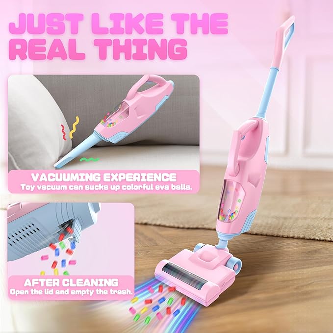 SMILESSKIDDO Kids Vacuum That Really Works - Toddler Toy Vacuum with 2 Nozzles & 5 Cleaning Set Accessories, Sound and Ball Popping Action, Pretend Play Housekeeping Toys Gifts for Girls & Boys