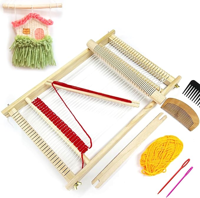 Sawvolker Wooden Multi-Craft Weaving Loom Kit,15.5" H x 9.85" W Large Weaving Frame Loom for Beginners Kids Adult Seniors Crafts,Hand-Knitting Weaving Machine with Shuttles Handcraft Weaving Loom