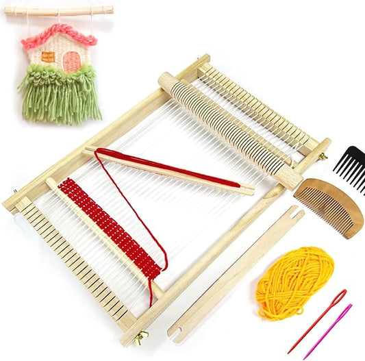 Sawvolker Wooden Multi-Craft Weaving Loom Kit,15.5" H x 9.85" W Large Weaving Frame Loom for Beginners Kids Adult Seniors Crafts,Hand-Knitting Weaving Machine with Shuttles Handcraft Weaving Loom