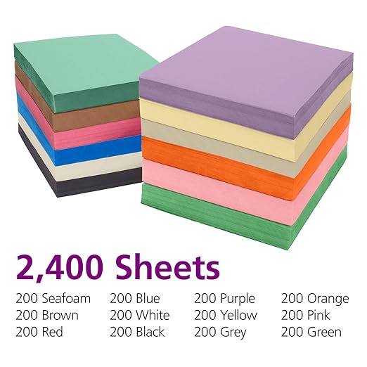 Colorations Lightweight Construction with Organizers - 2,400 Sheets - 9" x 12", Assorted Colors, Bulk Arts and Crafts Supplies, Classroom Must Haves