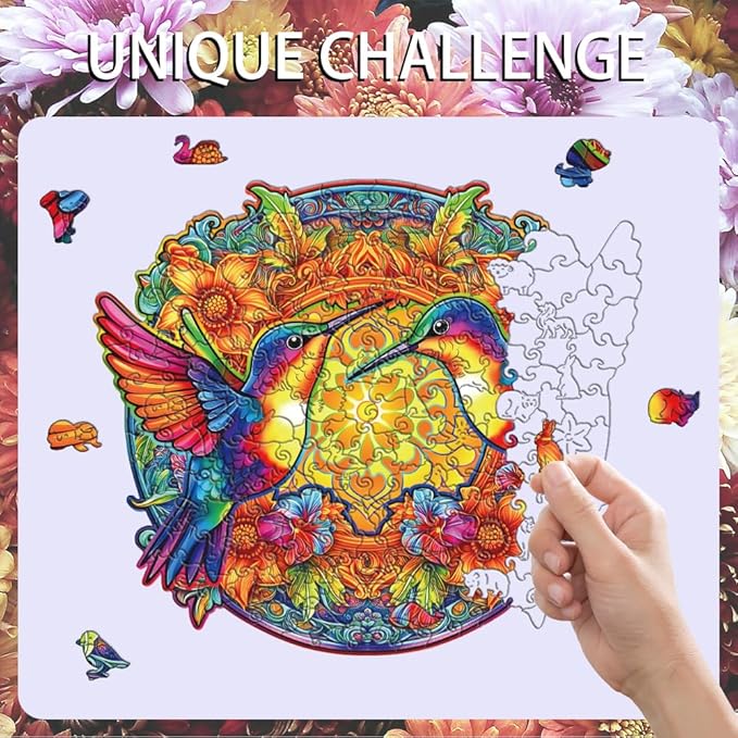 200 Pieces Wooden Puzzles for Adults, 11.8x10.2 Inches Hummingbird Jigsaw Puzzles, Craft hub Wood Hummingbird Puzzle for Puzzle Lover, Birthday Gift for Bird Lover Family Game Home Decor