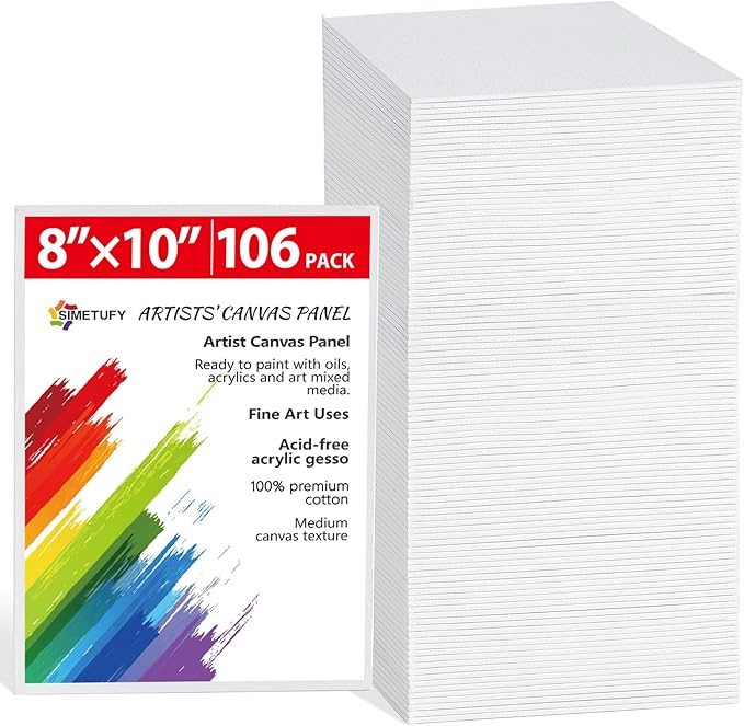 Simetufy Canvas Boards for Painting 8”x10“, 106 Pack Bulk Paint Canvas Panels - Cotton Canvas for Oil, Acrylic & Watercolor