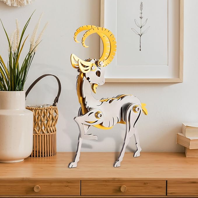 3D Metal Puzzles for Adults, Metal Model Kits for Adults, Gold Sheep Mechanical 3D Puzzle Stainless Steel for Men Women Home Decor Art Craft Gifts Toys(Zodiac Sign).