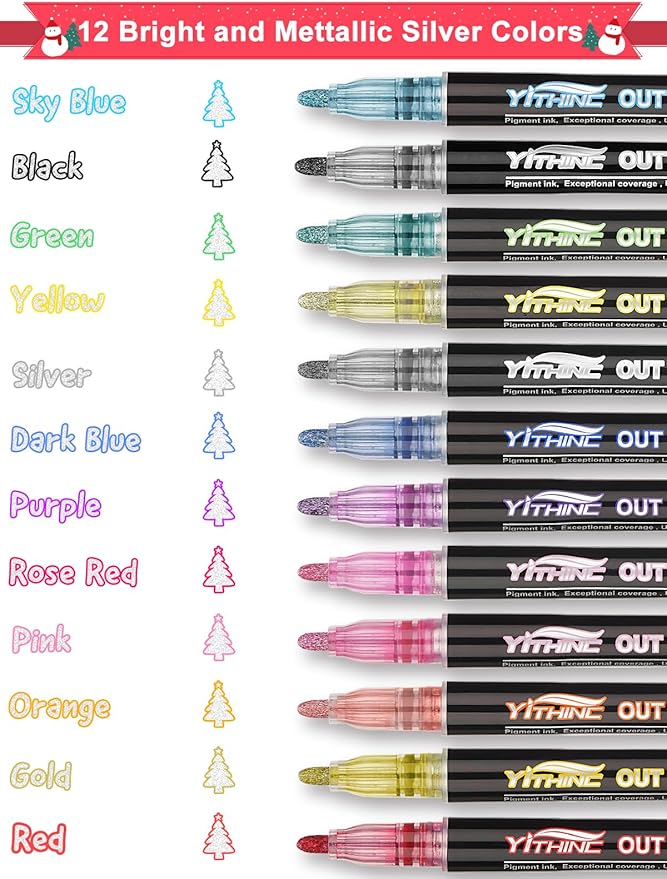 Outline Shimmer Markers, 12 Glitter Metallic Gel Pens for Coloring, Fun Gift for Halloween, Birthday Party Favors, Holiday Stocking Stuffers, Cool DIY Art Crafts Drawing Supplies