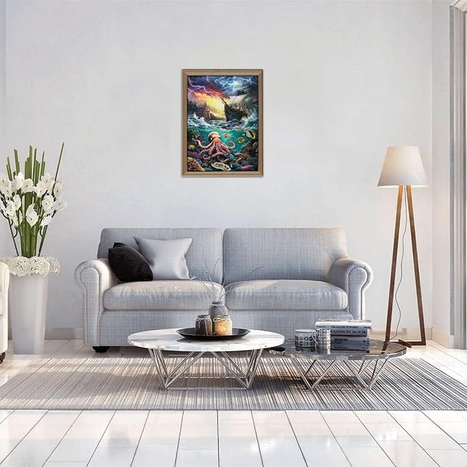 Premium 500 Piece Jigsaw Puzzle for Adults Marine Pirate Shipoctopus Puzzle Octopus Ocean Sea World Octopus Pirate Ship Treasure Large Best New Marine Artwork Puzzle Game Gift