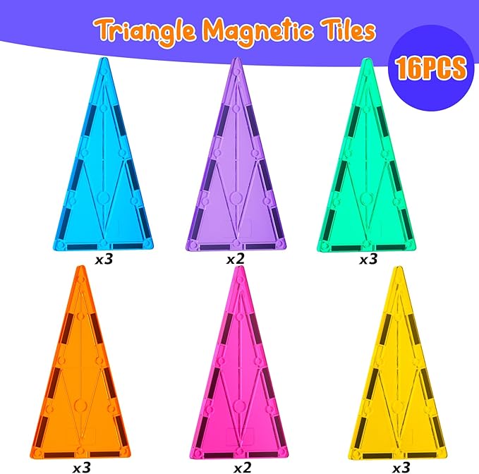 Magnetic Tiles Building Block Set: 16PCS Isosceles Triangle Expansion Pack Construction Building Blocks, Starter Set for Kids Ages 3+