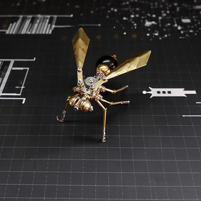 3D Metal Insect Model Kit Steampunk Bug Mechanical Steampunk Sculpture Mechanical Insect Clockwork 3D Puzzle,Entomology Learning Adult Metal Puzzle Assembly (Hornet)