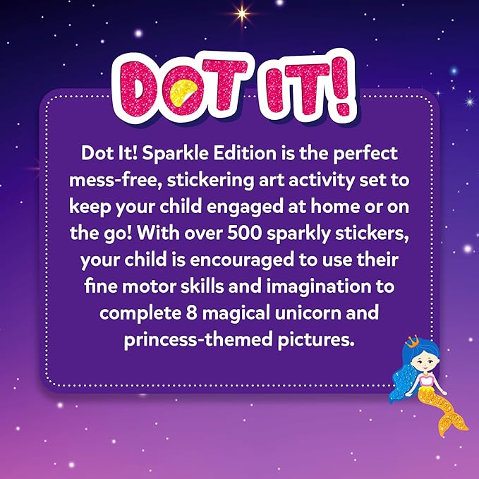 Skillmatics Dot It Sticker Art - Unicorns & Princesses, 500+ Sparkly Stickers, Mess-Free Fun for Kids, DIY Scrapbooking Craft Kits, Travel Toys, Gifts for Ages 3, 4, 5, 6, 7