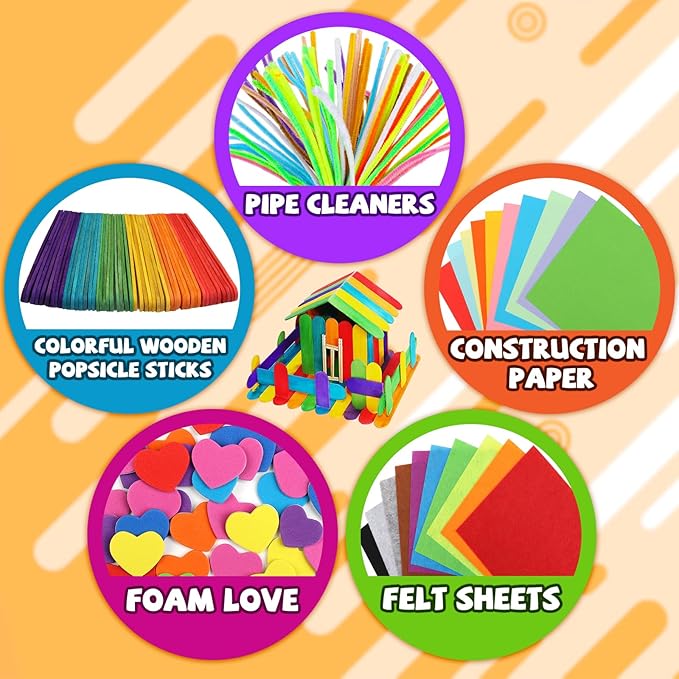 DOITEM Pipe Cleaners Craft Supplies, Arts and Crafts Supplies Including Pipe Cleaner Wiggle Googly Eyes Pom Poms Feathers Sticks Sequins for Kids Over 8 Years Old