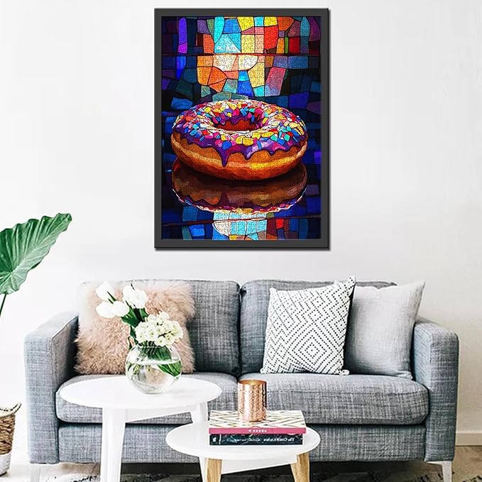 Glass Doughnut Jigsaw Puzzle，Big Doughnut 1000 Pieces Jigsaw Puzzles for Adults，27 x 20 Inches Puzzles for Families，HD Quality Stained Glass Doughnut Photo Puzzle Gift，Family Activity for Game Nights