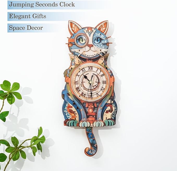 3D Puzzles for Adults, Cute Cat Wall Clock 3D Wooden Puzzles Clock Kits for DIY Birthday Gift for Women Men Home Decor Holiday Christmas