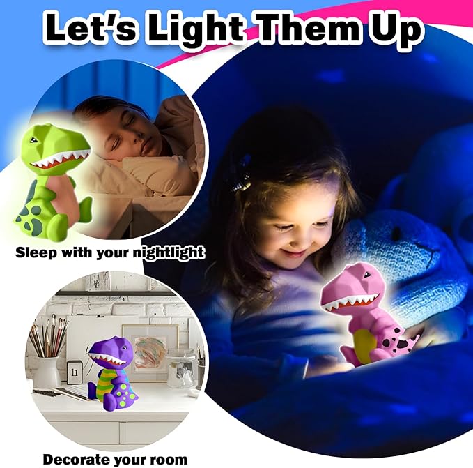 FUNZBO 4.3in Paint Your Own Dinosaur Lamp Kit - Arts and Crafts Supplies Painting Kit for Kids Teens, DIY Night Light Dinosaur Toys for Toddlers Boys Girls Age 3 4 5 6 7 8 9 10 11 12 13 Birthday Gifts