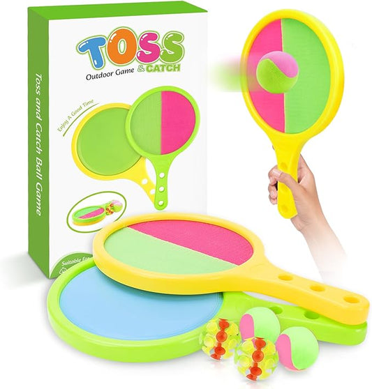 Toss and Catch Game for Kids: Toss and Catch Ball Set - Outdoor Catching Balls Paddle Toys for Ages 3+ Beach Paddle Ball Sets for Yard and Backyard Summer Outside Activities