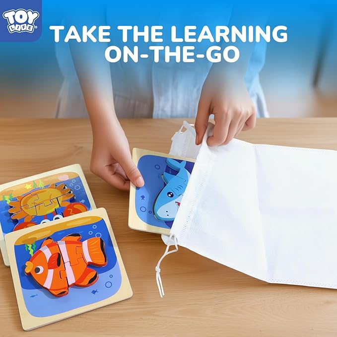 TOY Life Wooden Puzzles for Toddlers 2-4, Sea Animals Puzzles for Toddlers 1-3, Wood Puzzles Educational Montessori Toys Gifts for 1 2 3 Year Old, Baby Kids Learning Toy