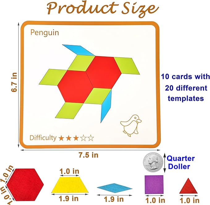 Activities for Dementia Patients, 80 Pieces Wooden Tangrams Puzzle Game for Seniors, Colorful Shape Pattern Alzheimers Products for Elderly, Tile Matching Board Memory Cognitive Gifts