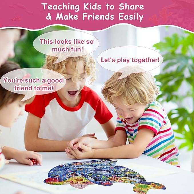 Animal Puzzles for Kids Ages 6-8 200 Piece Dolphin Jigsaw Puzzles Underwater Ocean Floor Puzzle Ages 8-10 Learning Educational Toys Birthday Gift for Boys Girls Ages 10-12