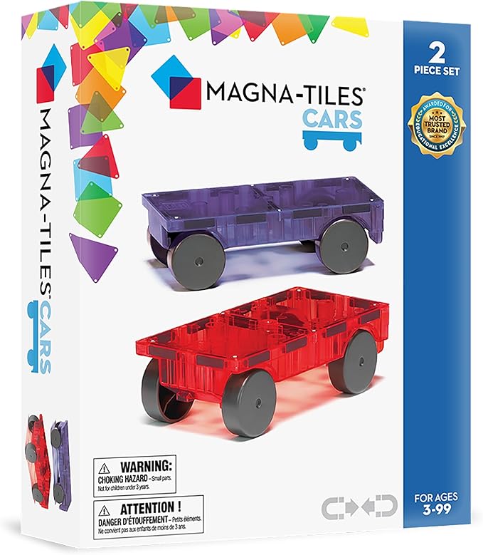 MAGNA-TILES Cars – Purple & Red 2-Piece Magnetic Construction Set, The Original Magnetic Building Brand