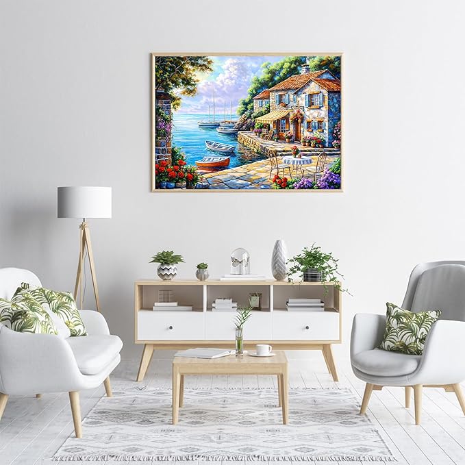 Seaside Houses Jigsaw Puzzles 1000 Pieces for Adults Coastal Cottage 1000 Piece Jigsaw Puzzles for Adults