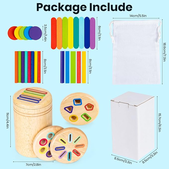 Montessori Toys for 3 4 5 Year Old, 4 in 1 Wooden Color Sorting Toys, Preschool Learning Activities Fine Motor Skills Sensory Toys for Toddlers