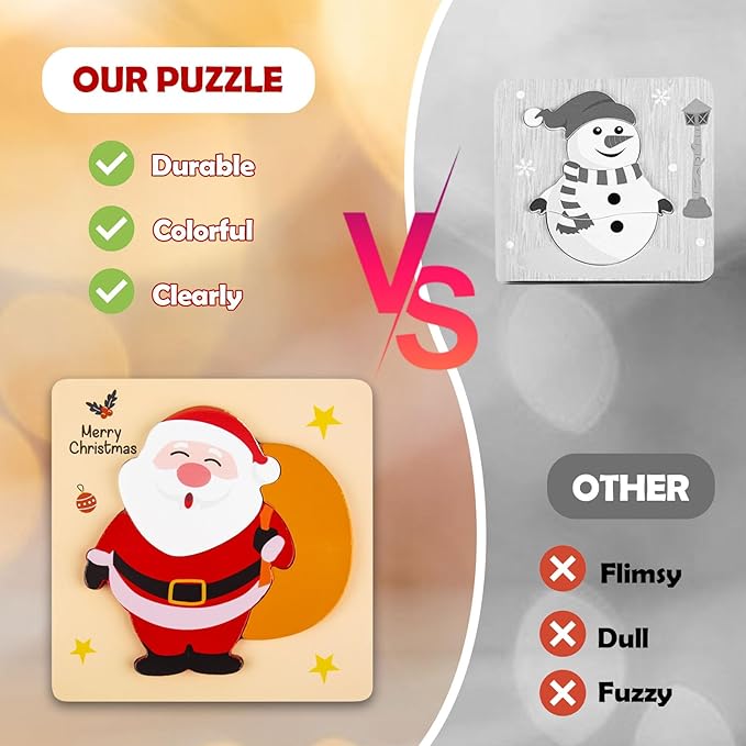 Christmas Wooden Puzzles for Toddlers, Baby Jigsaw Puzzles for 1 2 3 Years-Old Boys and Girls, Set of 4 Montessori Toys with Large Pieces Safe for Kids
