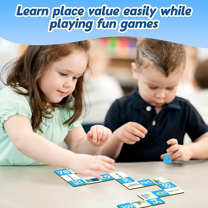 Place Value Dominoes Set,Math Manipulatives Games for Kids,Counting Toys,Learning Games,Preschool Learning Activities,Homeschool Supplies,Kindergarten Classroom Must Haves,1st 2nd 3rd Grade