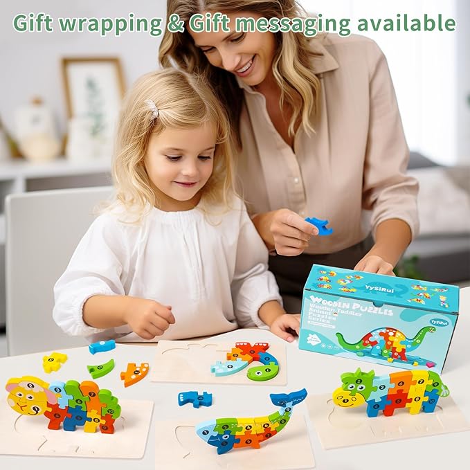 6 Pack Wooden Animal Toddler Puzzles for Kids Ages 3-5, Baby Montessori Toys for Kids Age 3 4 5 6 Years, 6 Animal Patterns Learning Jigsaw Toys for 3 Year Olds for Girl Boy Ideal Gift