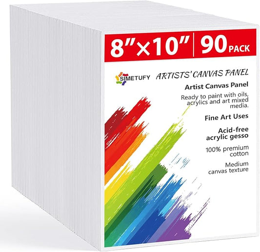 Simetufy Canvas Boards for Painting 8x10In, 90 Pack Bulk Canvases for Painting - Cotton Canvas Panels for Oil, Acrylic & Watercolor Painting.