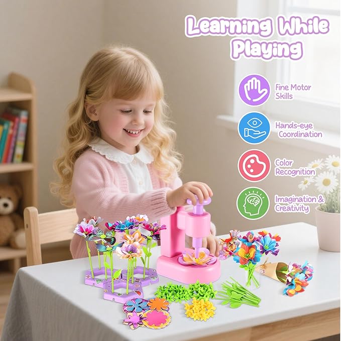 DIY Flower Craft Kit, Fabric Flower Bouquets Toys, DIY Craft Kits Toys Flowers Making Kit for Kids, Creative Christmas Birthday Gifts for Girls