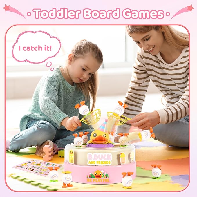 B.Duck Games for Kids Age 4-6, Catch and Bounce Duck Board Games for Kids 3-5,Family Toddlers Games Birthday Gifts for 5-7 Girls, Birthday for Toddlers 4-8