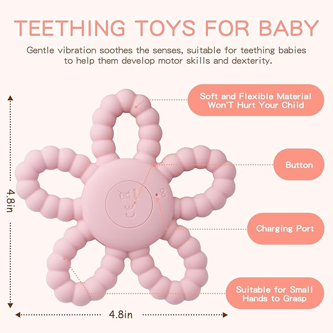 VViN Sensory Vibrating Chew Toy – Baby Teether for Autism Sensory Needs, USB Charging Teething Toy for 3-18 Months, Teething Relief & Easy to Grasp Design (Pink)