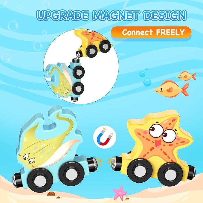 Toys for Toddlers, 11 Magnetic Wooden Sea Animals Train Set, Montessori Toys for Toddlers, Educational Activities for Kids, Birthday Gifts for Boys, Girls