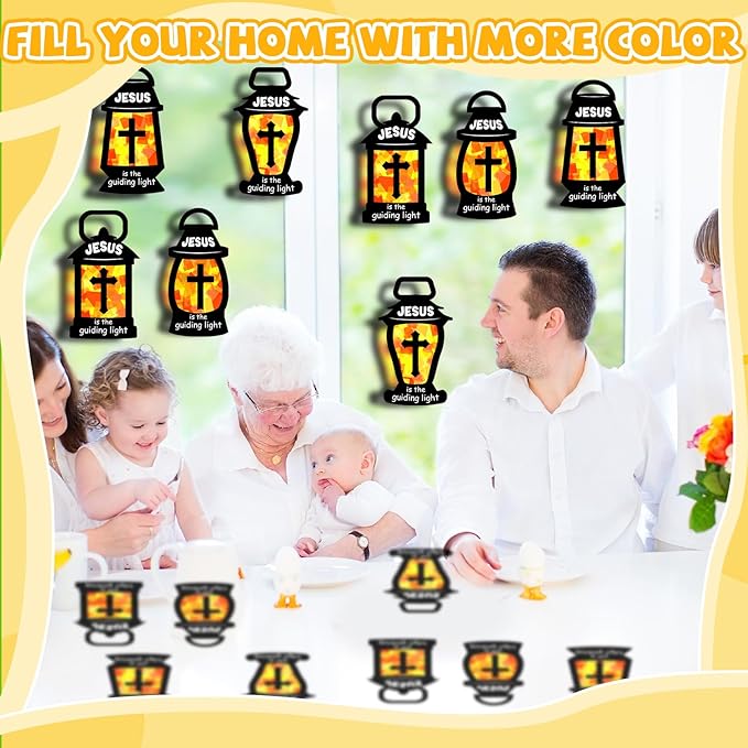 32 Sets Jesus is the Guiding Light Suncatchers Craft Kit DIY Window Stained Glass Effect Religious VBS Paper Craft Home School Classroom Decoration Kid Birthday Gift Creative Art Project Activity Game