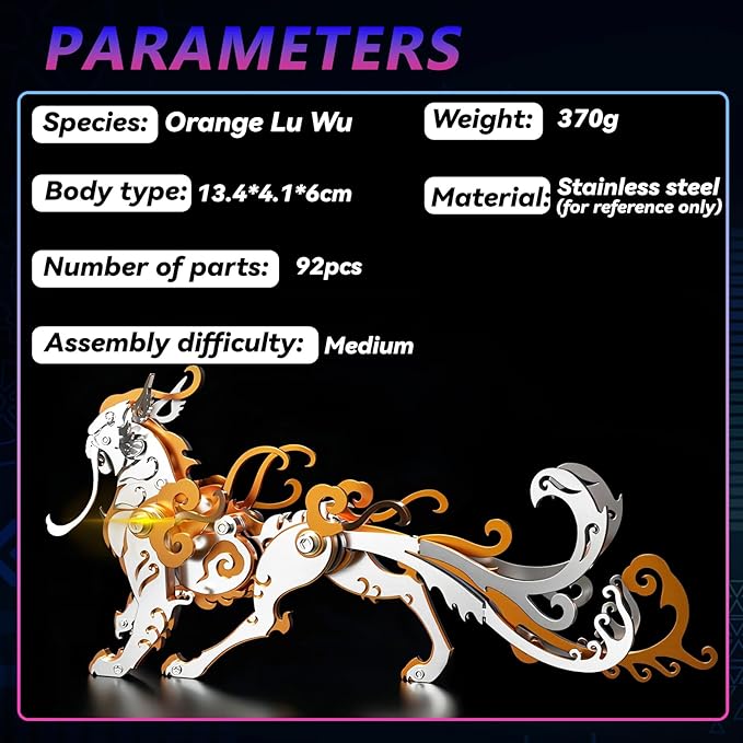 3D Metal Puzzles,3D Metal Puzzle for Adults,Mechanical Model Kit Orange Lu Wu,Steel 3D Puzzles Stainless Steel Ornaments for Adults Home Decor Art Craft Gifts Toys