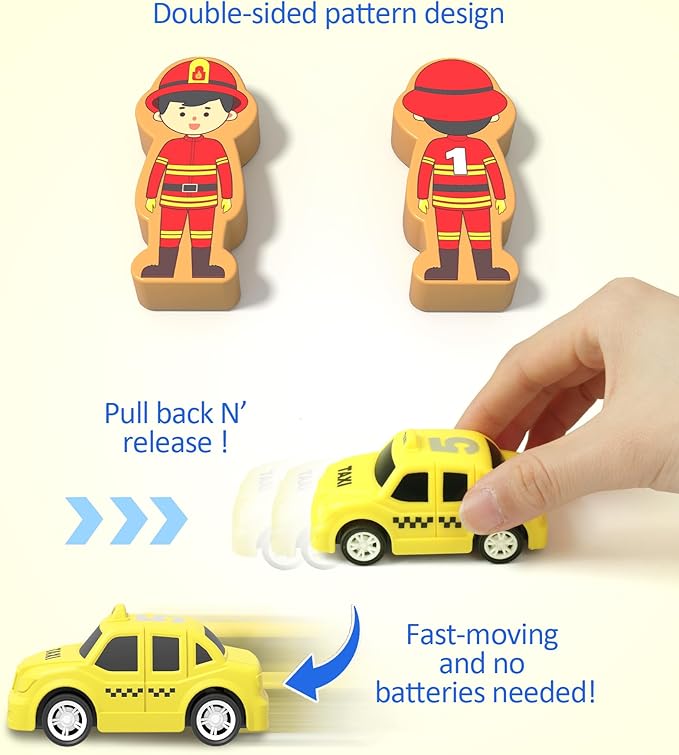 Coogam Montessori Sorting & Stacking Blocks with Nesting Garages Cars, Stackable Number Boxes for Toddlers Learning Community Helpers, Preschool Educational Toy Gift for 2 3 4 Year Old Baby