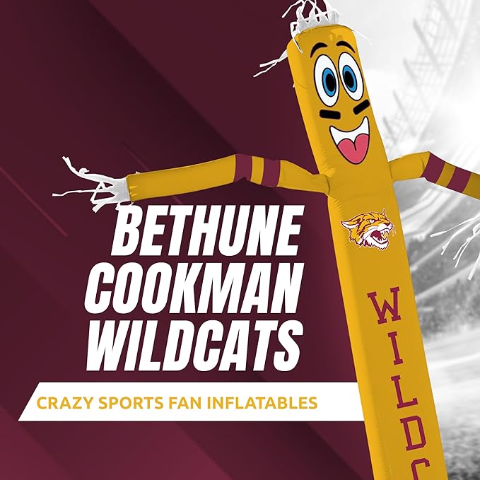 NCAA Bethune Cookman Wildcats Football Wacky Waving Inflatable Tube Guy with LED Lights & Built-in Blower - 6" x 36" x 96" Inflatable Tube Man Crazy Sports Fan Outdoor Party Decoration