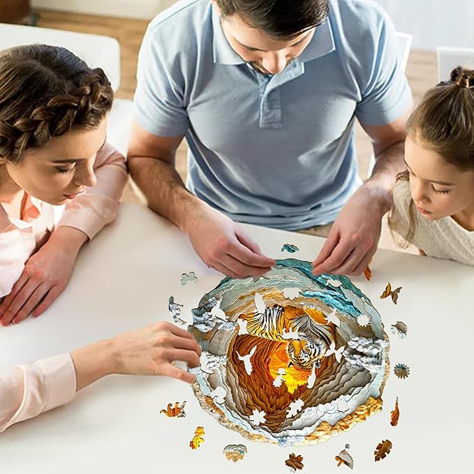 WOODBESTS Wooden Puzzles for Adults, 3D Tiger Wood Puzzles Adult(200 Pieces, M, 11.4 * 11.4in), Unique Shape Wooden Animal Jigsaw Puzzles, Birthday Gifts for Adults Family Game